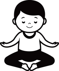 Cute boy doing yoga in lotus position. Vector illustration.