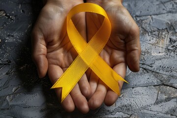 Yellow ribbon symbolizes awareness on grey background.