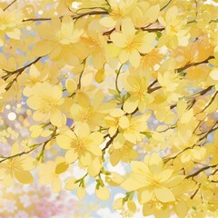 yellow flowers, flower art, floral illustration, spring blossoms