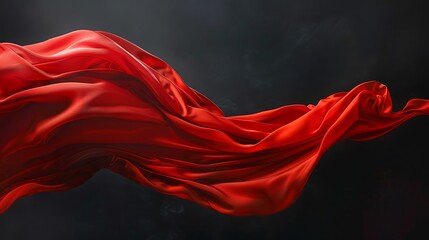 Fototapeta premium Flowing Red Fabric On Black Background