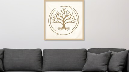 Modern interior poster mockup on living room wall with house background, iso a paper size frame