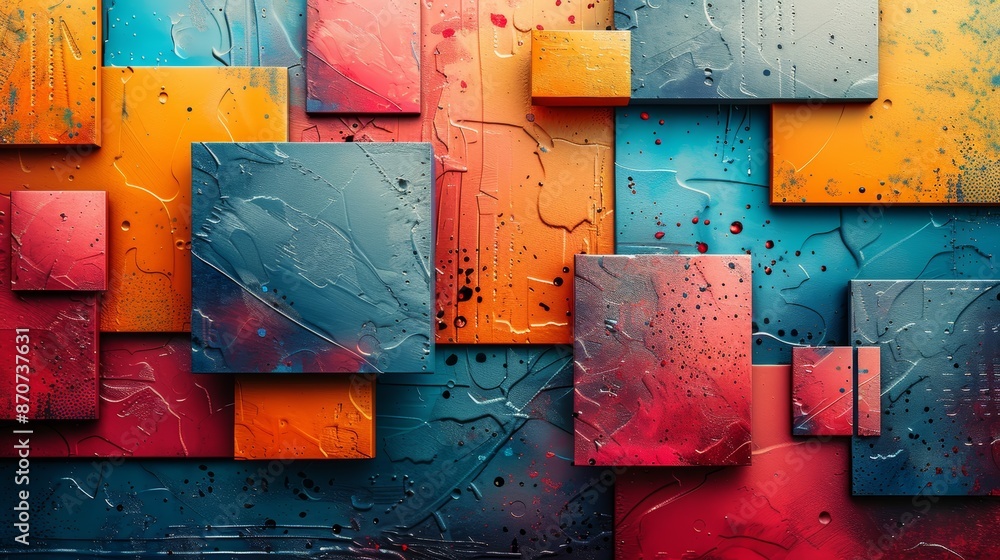 Poster abstract background with colorful squares in a textured pattern.