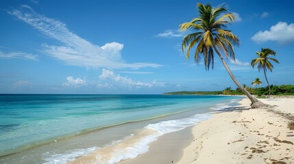 Beautiful Tropical Beach with Palm Trees and Clear Blue Water