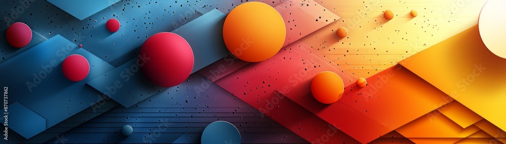 Poster abstract colorful background with spheres and geometric shapes.