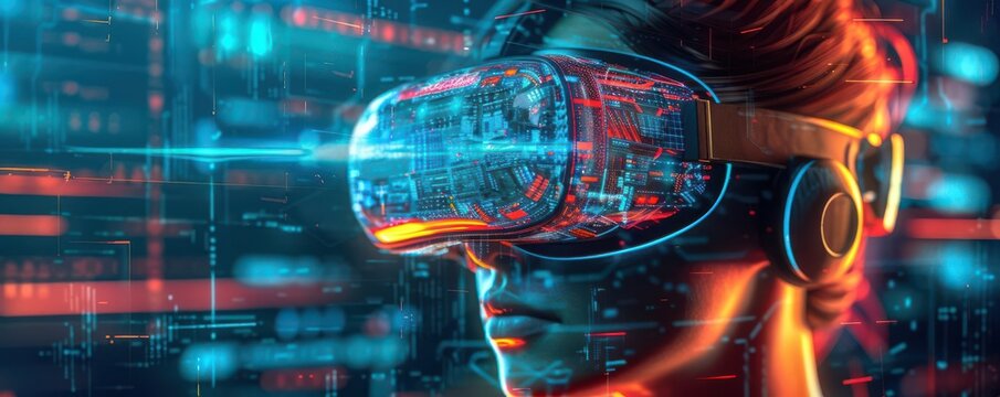 Futuristic VR language learning, advanced education technology, holographic interface, immersive experience, sleek design