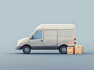 3d Vector Delivery Van with Box cargo, Delivery and online shopping concept, pickup car van on white background