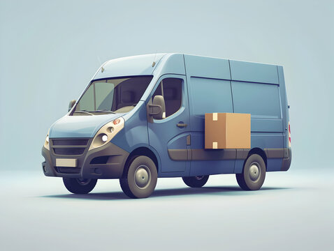 3d Vector Delivery Van with Box cargo, Delivery and online shopping concept, pickup car van on white background
