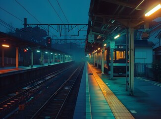 Empty Train Station Platform at Night