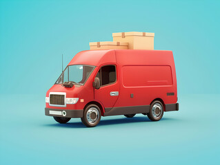 Naklejka premium 3d Vector Delivery Van with Box cargo, Delivery and online shopping concept, pickup car van on white background
