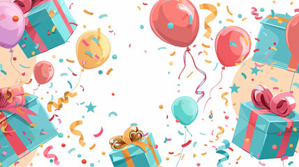 Colorful Happy Birthday Greeting Vector Poster Set Design with Gift Boxes, Balloons, and Confetti Elements for Invitation Card Layout Collection Template
