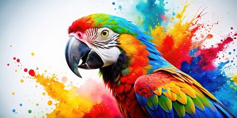 Colorful parrot with vibrant paint splatters , tropical, bird, colorful, artistic, vibrant, feathers, exotic, wild