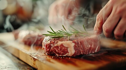 Chef using a sousvide machine to cook meat, with precise temperature control, emphasizing advanced cooking methods