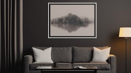 Modern living room poster mockup with house background in iso a paper size frame