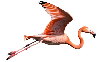 Soaring Grace: A Pink Flamingo in Flight Against a White Backgroundisolated on transparent background PNG file
