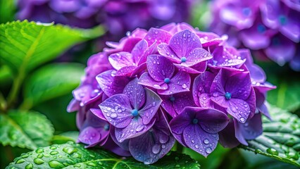 Purple hydrangea blooming in the rainy season, purple, hydrangea, flower, blooming, rainy season, garden, botanical, nature