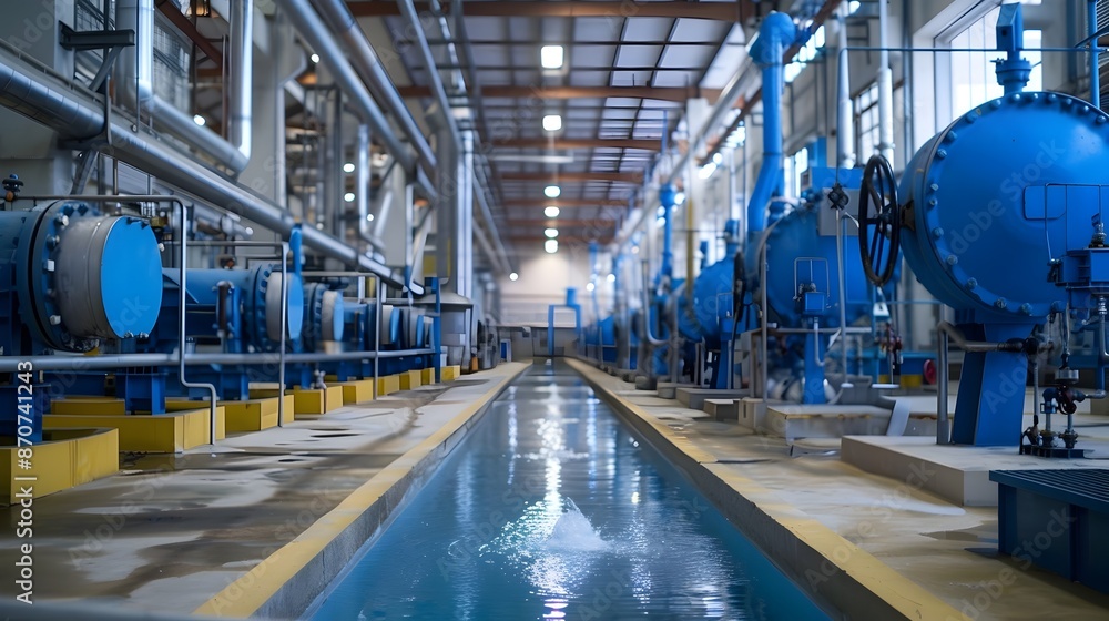 Poster efficient water usage on optimized factory floor showcasing industrial and environmental