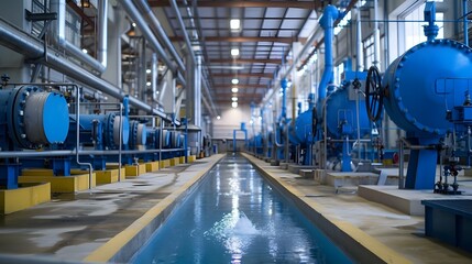 Fototapeta premium Efficient Water Usage on Optimized Factory Floor Showcasing Industrial and Environmental