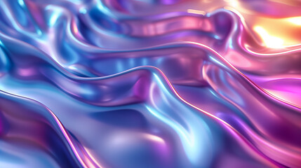 Fototapeta premium Background with abstract waves. Vibrant holographic chrome gradient. AI generative