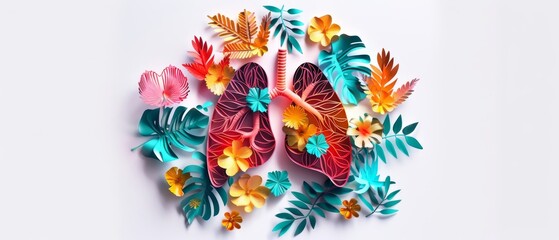 Beautiful 3D Illustration of Human Organ. Lungs Made of Paper-cut Flowers