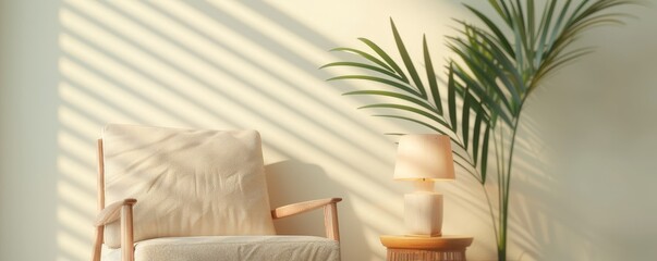 Nostalgic Cozy Corner in 90s Living Room with Vintage Armchair and Knitted Throw, Lamp, and Potted Plant