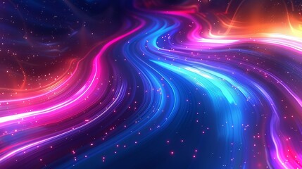 Abstract light trails flat design, top view, cosmic theme, cartoon drawing, colored pastel.,
