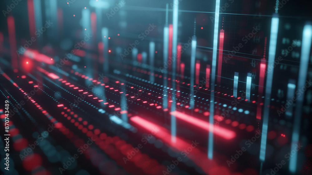 Poster close-up of computer screen with red and blue lights