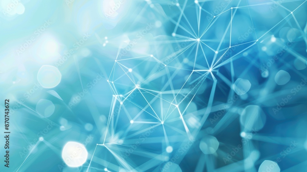 Poster abstract image of blue network connections, representing digital connectivity, technology, and data 