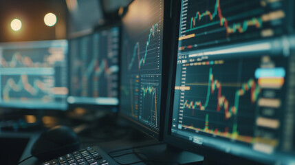 Obraz premium Many screens display diverse graphs