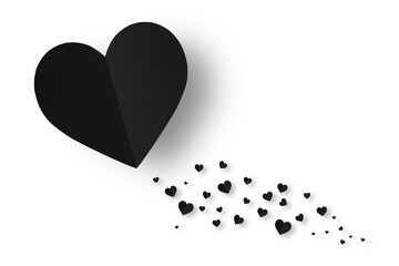 Black origami paper heart isolated on transparent background.