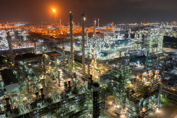 Petroleum chemical factory illuminated at night