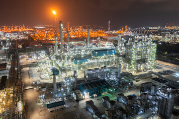 Petroleum chemical factory illuminated at night