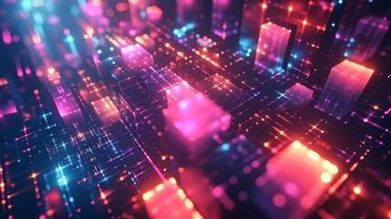 Obraz premium Glowing abstract lights flat design, top view, futuristic theme, 3D render, Triadic Color Scheme.,