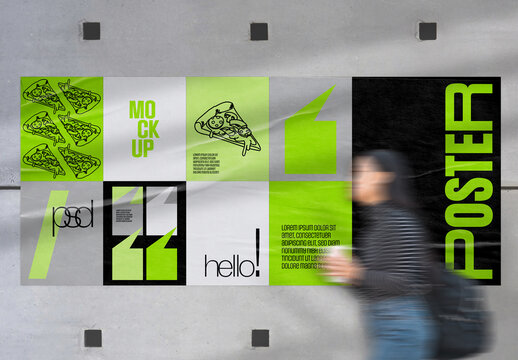 Stack of Posters on Street Floor Mockup