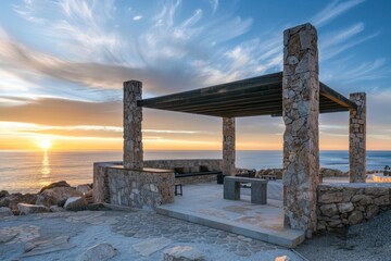 Fototapeta premium Sunset View from a Stone Pergola