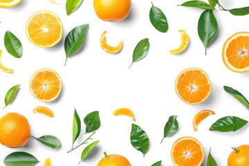 Fresh Oranges and Green Leaves Isolated