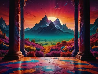 the colors are bright in the mountain and surreal scenes.