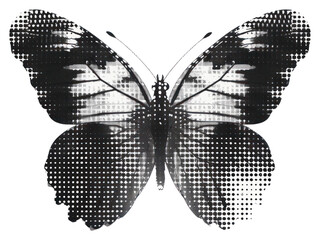 PNG Monochrome butterfly with halftone effect