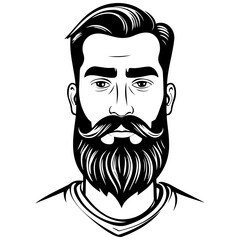 beard drawing, outline cartoon line, vector engraving with transparent background