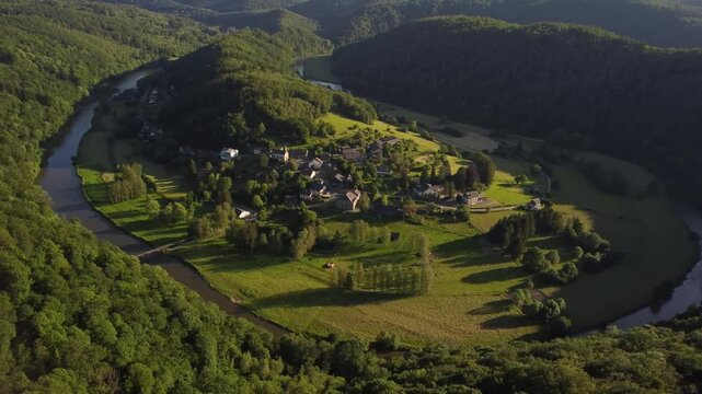 Aerial View of Frahan and Rochehaut, Belgium: A Picturesque River Valley