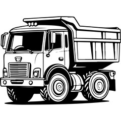 Black cartoon dump truck drawing, black line vector, isolated line © Сергей Тарасюк