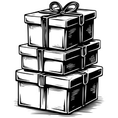 boxes engrave hand drawn line illustration, transparent background