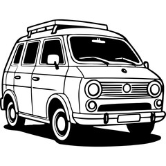 cartoon car engraving drawing of black silhouette, monochrome isolated artwork