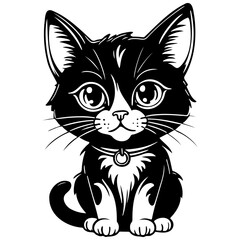 cartoon cat drawing, line head, line art black realistic sketches painting