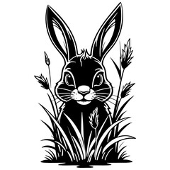 Obraz premium Monochrome cartoon grass ink hand drawn line illustration, transparent background