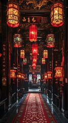 Fototapeta premium Chinese style architecture with red lanterns