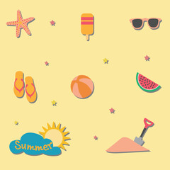 Creative Professional Trendy Illustration set of summer items - Sea, Summer Vacation, Beach, Simple Cute Tropical Resort Travel Vacation in Editable Vector Format
