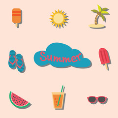 Creative Professional Trendy Illustration set of summer items - Sea, Summer Vacation, Beach, Simple Cute Tropical Resort Travel Vacation in Editable Vector Format