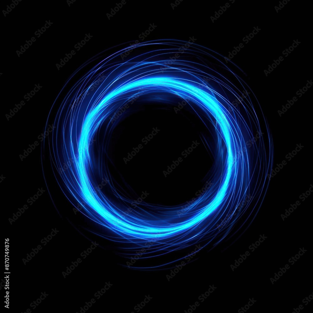 Aufkleber blue glowing circle on black background, abstract light effect with swirl and ring. glowing lines cr