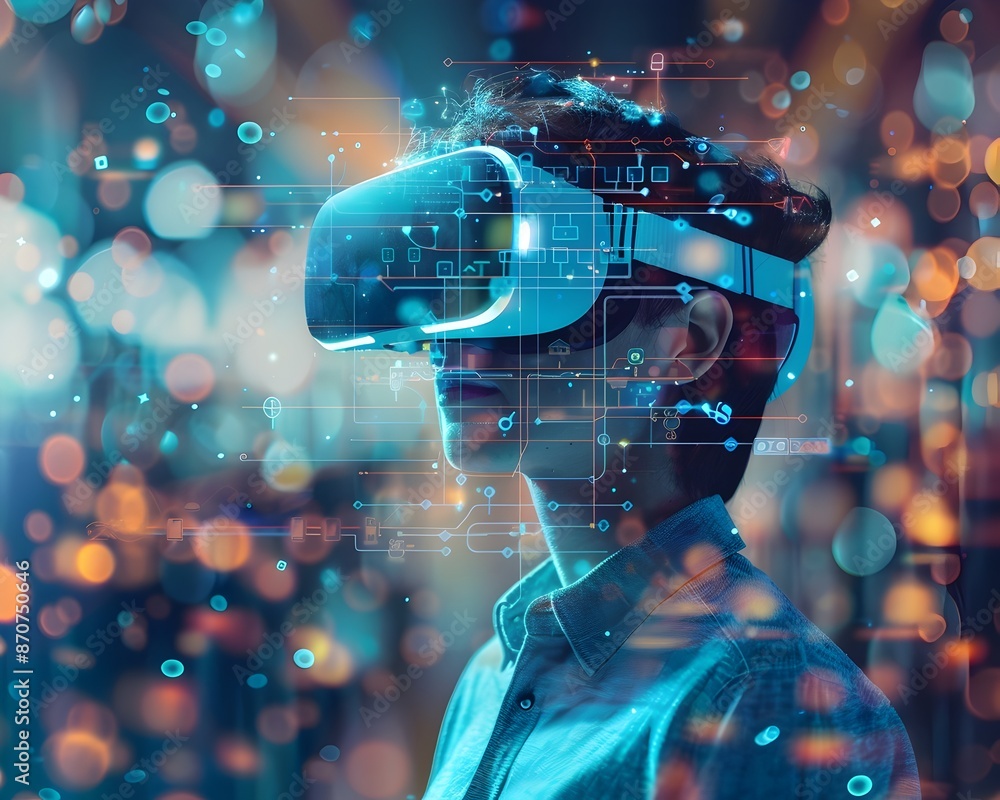 Aufkleber innovative cloud architecture design session with virtual reality tools in business concept