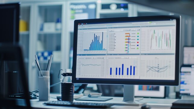 Computer monitor showing statistical charts and data analysis for informed decision-making - Powered by Adobe